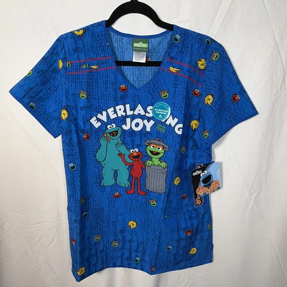 Tooniforms by Cherokee Sesame Street Scrub Top Everlasting Joy Size M